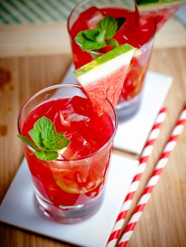 Freshly served watermelon mojito cocktails