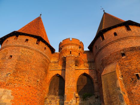 Two fortification towers at Nogat River in Malbork (Pomerania, Poland)