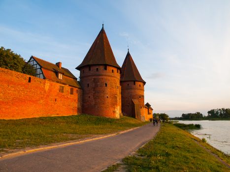 Two fortification towers at Nogat River in Malbork (Pomerania, Poland)