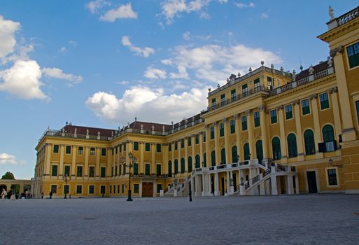 Photo shows general view of garden of Schonbrunn Palace.