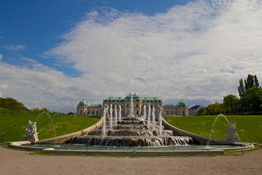 Photo shows general view of garden of Belvedere Palace.