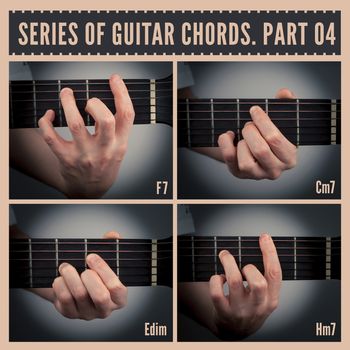 A series of guitar chords with symbols. Part 04
