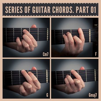 A series of guitar chords with symbols. Part 01