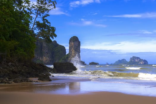 Sandy Beach and Rocks in Ao Nang. Krabi Province, Thailand