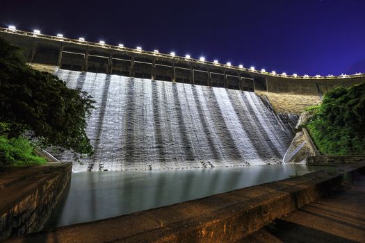 Dam at night in Hong Kong