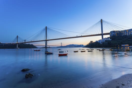 Modern bridge at sunset 