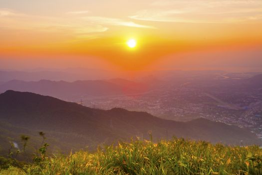 Sunset mountains in summer