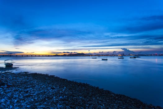 Sunset along seashore in Hong Kong