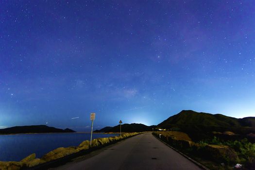 Milky Way over the reservoir at night