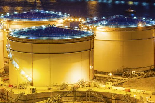 Oil tanks at night in Hong Kong