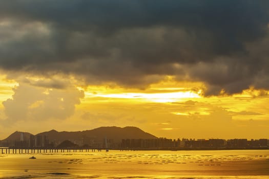 Sunset along the bridge in Hong Kong