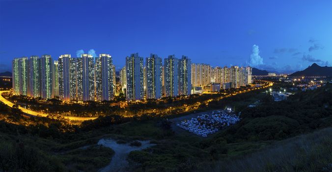 Tin Shui Wai district in Hong Kong at night