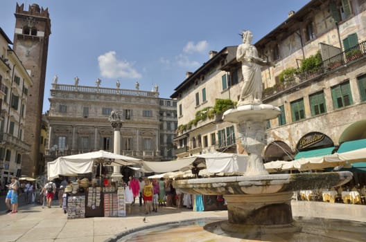 Piazza delle Erbe (Market's square) is a square in Verona, northern Italy. It was once the town's forum during the time of the Roman Empire.