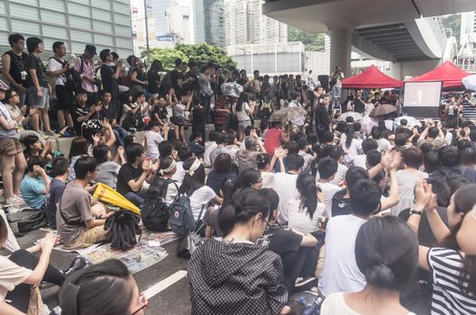 HONG KONG - JUNE 20: Protesters gathered outside the government headquarters on June 20, 2014 in Hong Kong. The Finance Committee is vetting a funding request about northeast New Territories.