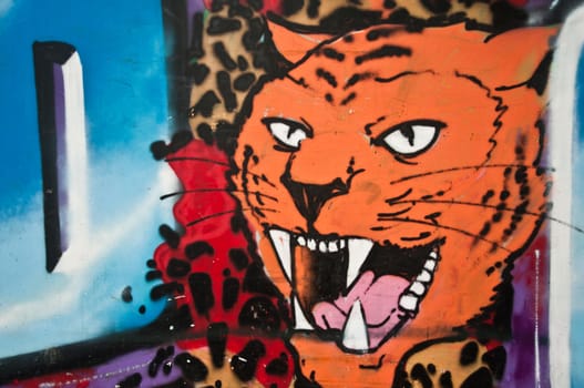 urban art street in paris - tiger