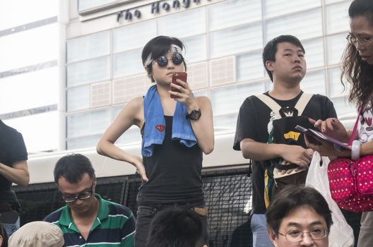 HONG KONG - JUNE 20: Protesters gathered outside the government headquarters on June 20, 2014 in Hong Kong. The Finance Committee is vetting a funding request about northeast New Territories.