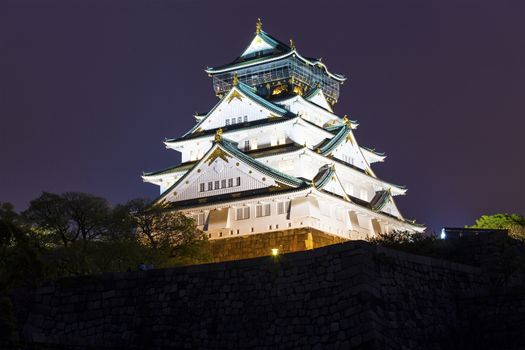 Osaka Castle at night, Japan.