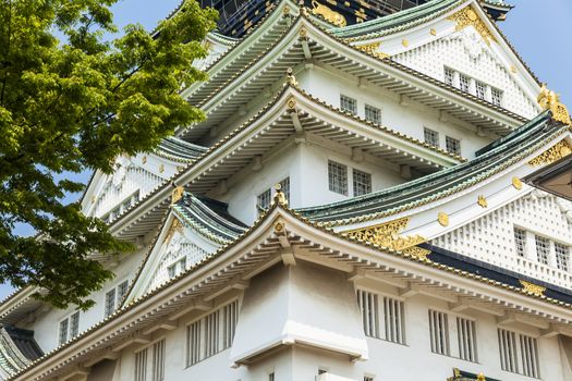 Osaka Castle in Japan, close-up details.