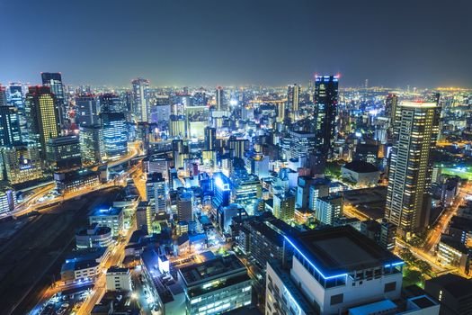 Osaka night view in downtown, Japan.