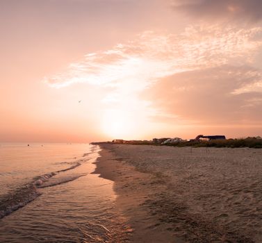 Sunset on the beach in the resort village of Bolshevik Ukraine in Europe