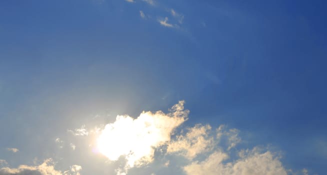 Blue sky and white clouds and the sun