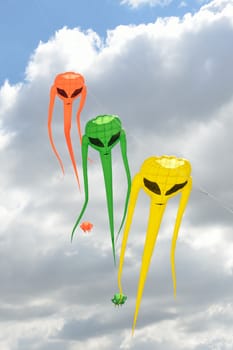 Three space invader kites in line
