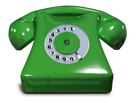 illustration of a green old phone on a white background