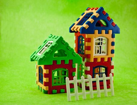 toys like a house on a green background