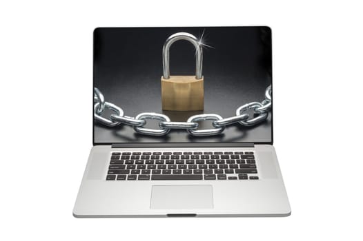 Computer internet security concept with padlock and chain as symbol, isolated