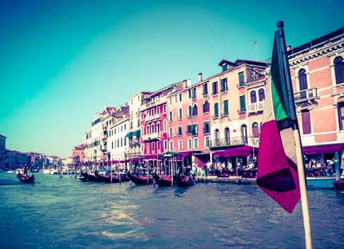 Vintage Postcard Style Photo Of The Grand Canal In Venice With Italian Flag