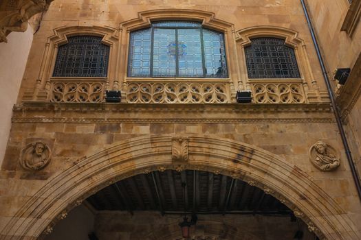 Beautiful large window in the courtyard of the Palace of La Salina in Salamanca