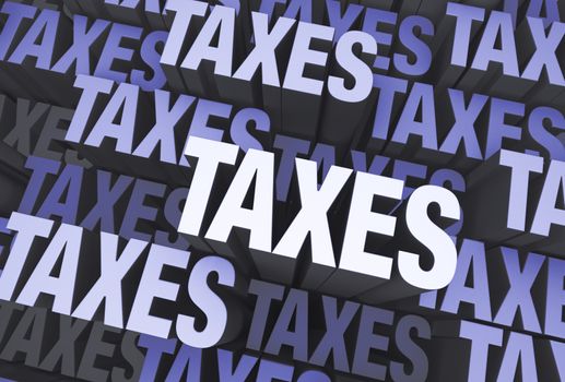 A 3D blue gray background filled with the word "TAXES" repeated many times a different depths.