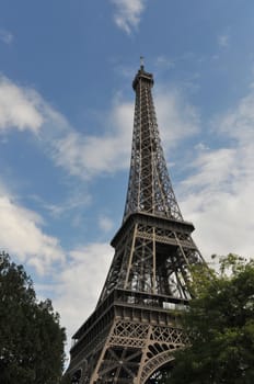 Eiffel Tower in Paris with a Blue Sky