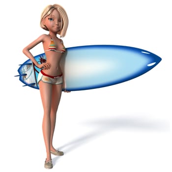 Young girl with surfboard.