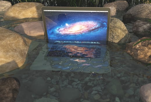 Laptop in water.