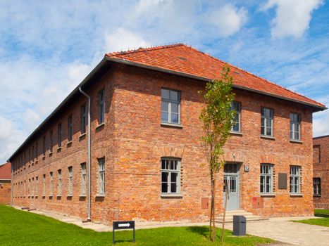 Brick building Auschwitz (Oswiecim) concentration camp (Poland)