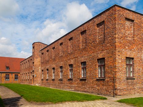 Brick building Auschwitz (Oswiecim) concentration camp (Poland)