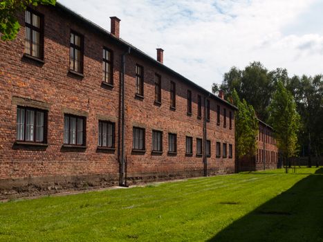 Brick building Auschwitz (Oswiecim) concentration camp (Poland)