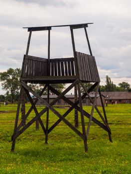 Simple wooden guard post in concentration camp