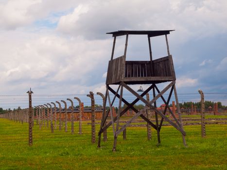 Simple wooden guard post in concentration camp