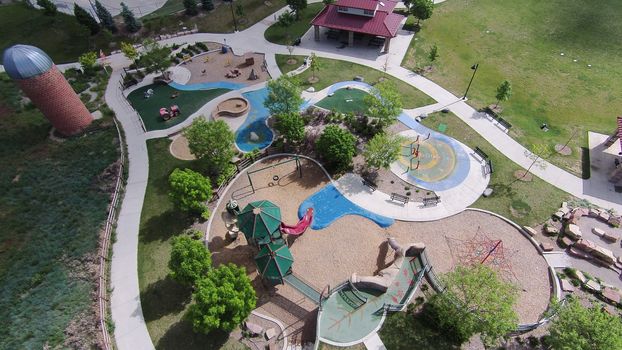 Aerial view of the children’s playground at Sandstone Ranch, Longmont, CO