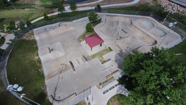 Aerial view of the skate park at Sandstone Ranch, Longmont, CO