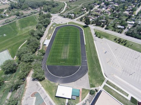 Aerial View of Niwot High School Sports Fields, centered on the football field.