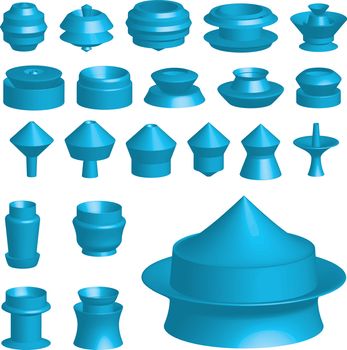 An Illustration of various 3d shapes on white background