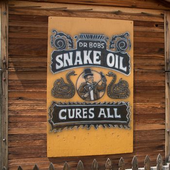 A sign for Dr Bob’s Snake Oil Cure All in Masonville, CO