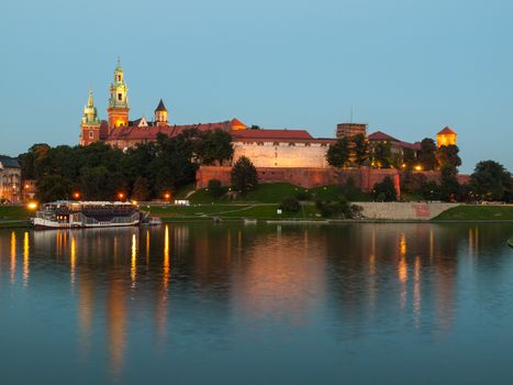 Evening at Vistula River and Wawel Castle in Krakow (Poland)