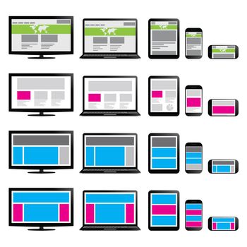 A Responsive Web Design. On phone, laptop, screen and tablet