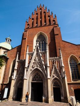 Front view of Dominican Church of Holy Trinity in Krakow (Poland)