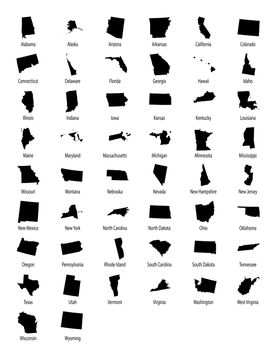 An Illustration of all 50 states of america on white background