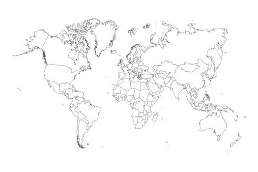 An Illustration of very fine outline of the world (with country borders)